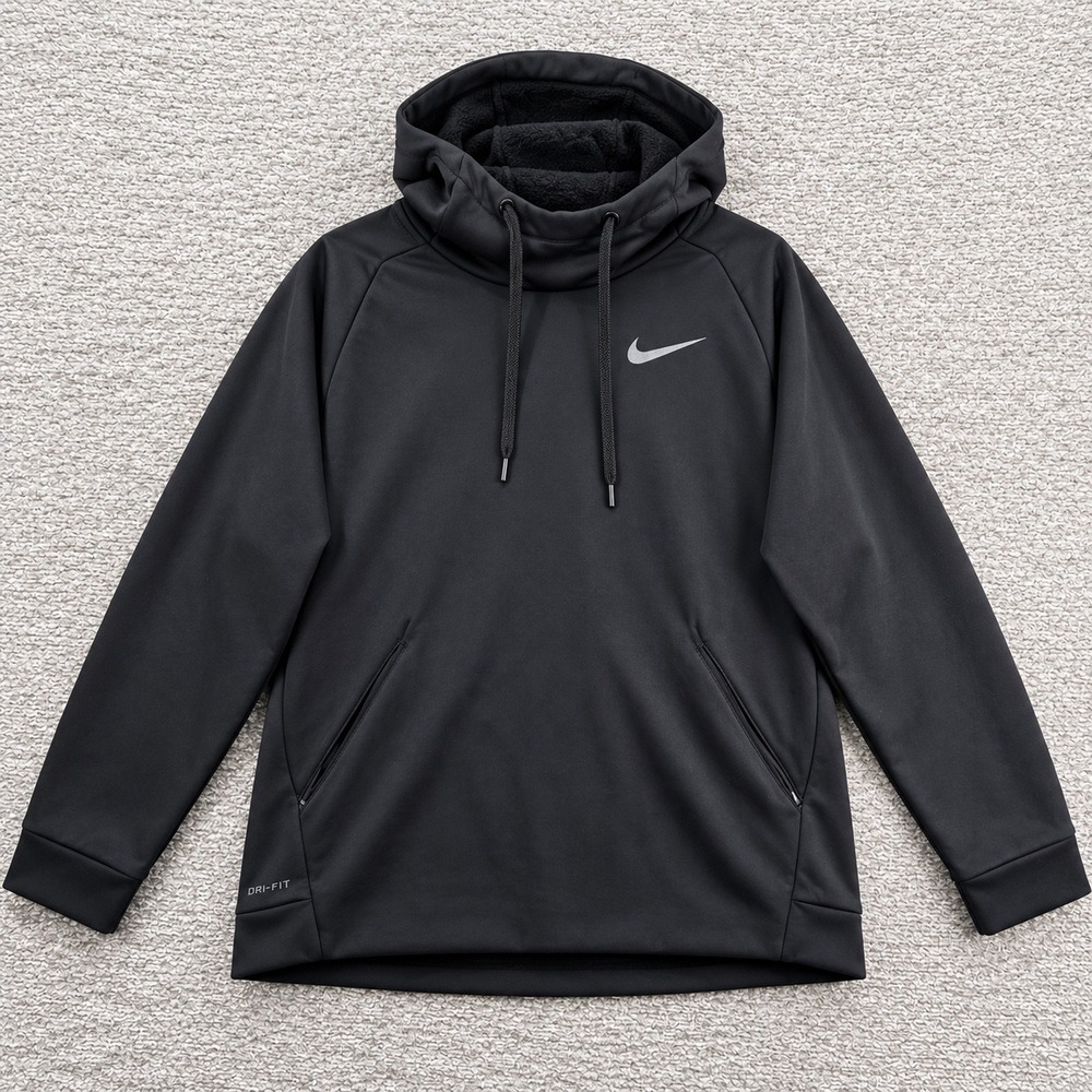 Nike Hoodie Dri-FIT Therma Fleece Lined XL Black Cowl Neck Training Pullover